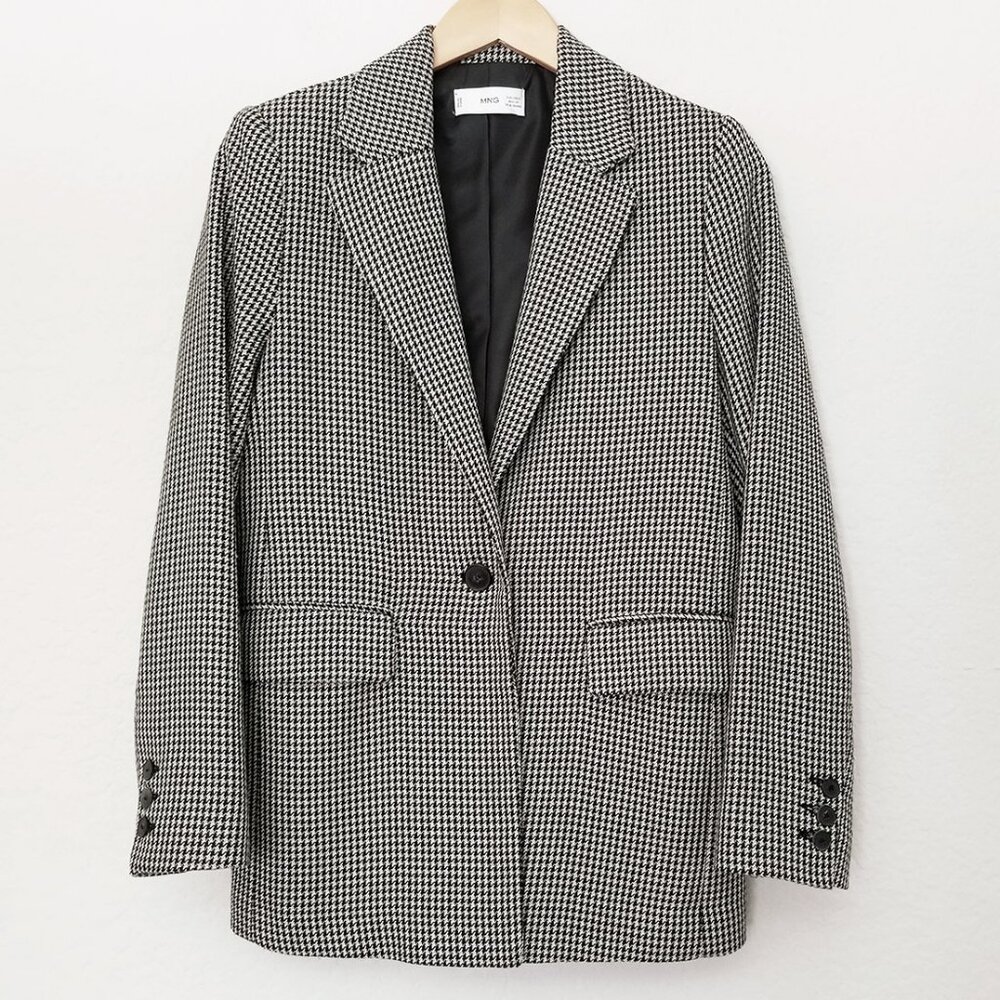 Mango Houndstooth Oversized Blazer Jacket S Gray … - image 5
